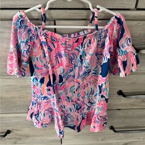 Lilly Pulitzer Pink and Blue Off-Shoulder Blouse